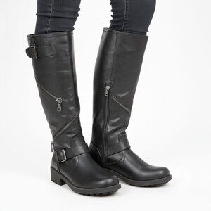 Mossimo Supply Co. Black Vegan Faux Leather Moto Biker Boots  Knee High Zippers